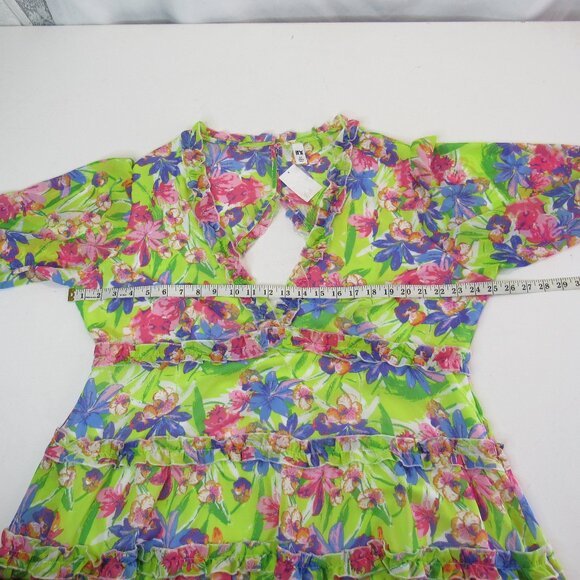 It's Fashion Women's V-Neck Floral Ruffle Cutout Backless Mini Dress Size 2X - Picture 6 of 10